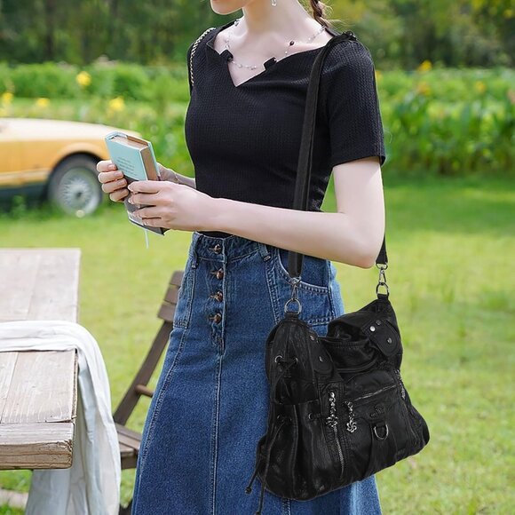 Chic Vegan Leather Hobo Bag for Women - Stylish Roomy Tote with Crossbody Strap - Picture 7 of 8